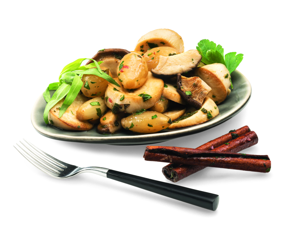 Perlzwiebeln, Pilz, Zimt Perlzwiebeln, Pilz, Zimt