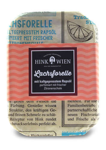 Lachsforelle parfümiert mit frischer Zitronenschale in der Dose Lachsforelle parfümiert mit frischer Zitronenschale in der Dose