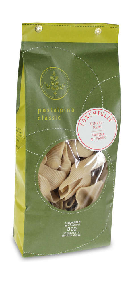 Conchiglie aus Bio-Dinkelmehl, frisch vermahlen, Südtirol Conchiglie aus Bio-Dinkelmehl, frisch vermahlen, Südtirol