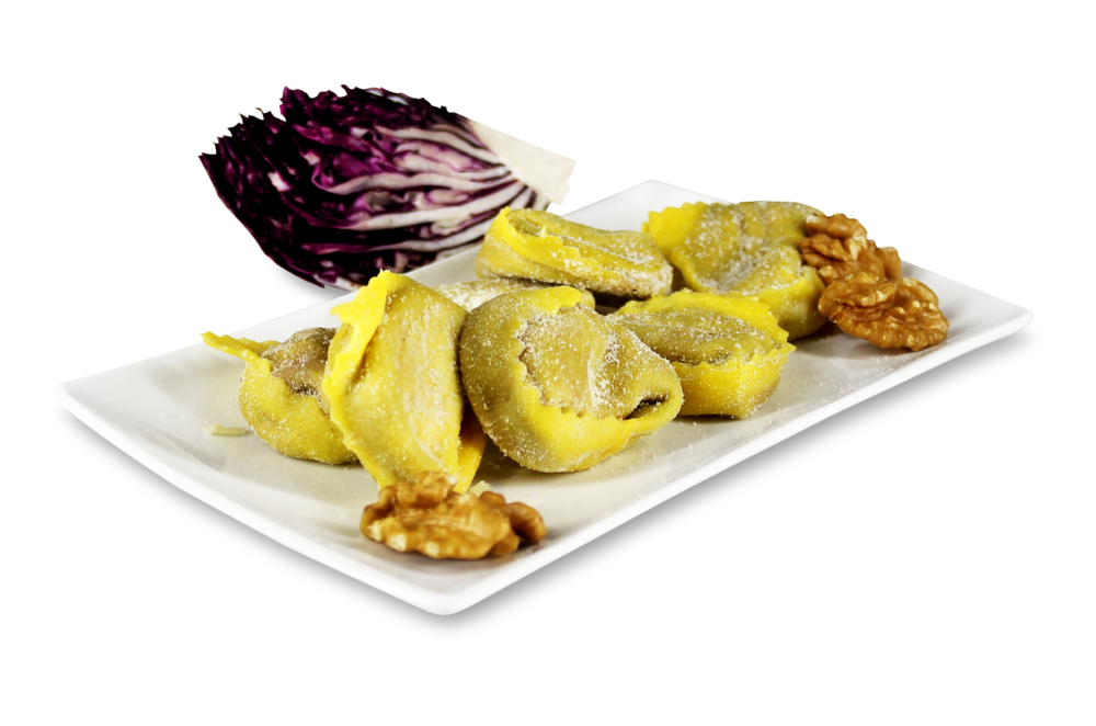 Tortellaccio mit Walnuss, Radicchio und Gorgonzola Tortellaccio mit Walnuss, Radicchio und Gorgonzola