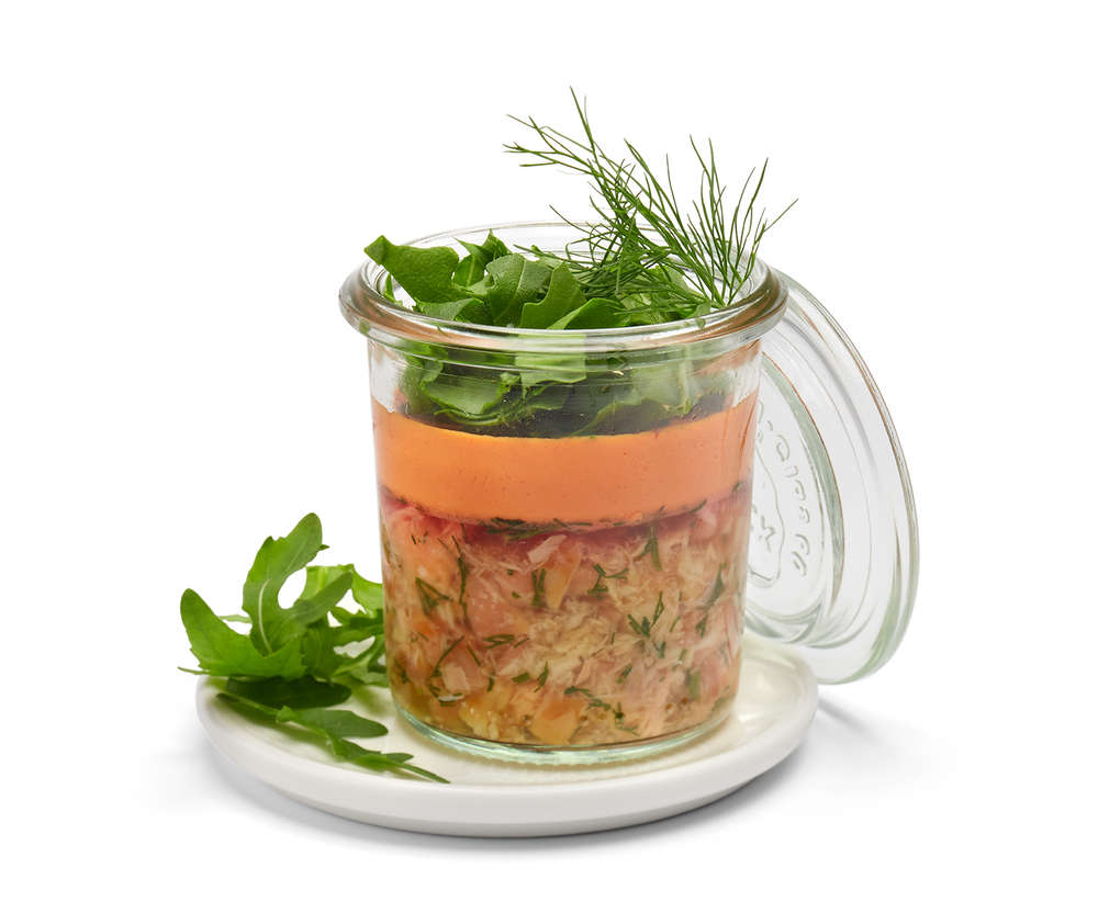 Räucherfischsülze, Rucola Räucherfischsülze, Rucola