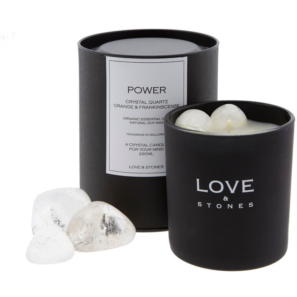 Duftkerze Power Kristallquarz Glas Love and Stones