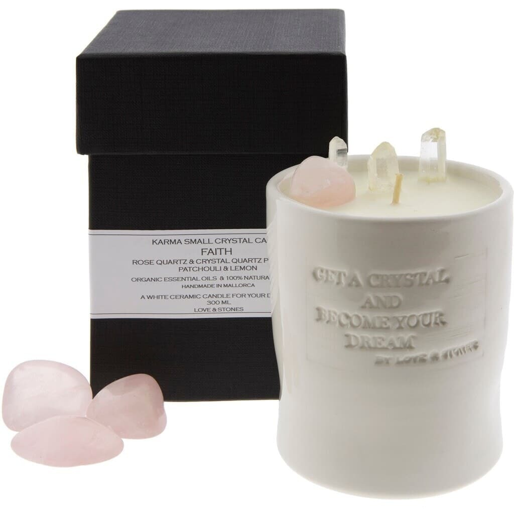 Duftkerze Karma Rosenquarz Keramik Love and Stones
