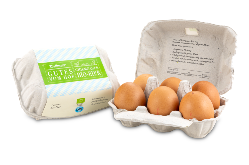 6 frische Chiemgauer Bio-Eier, Güteklasse A Gewichtsklasse L