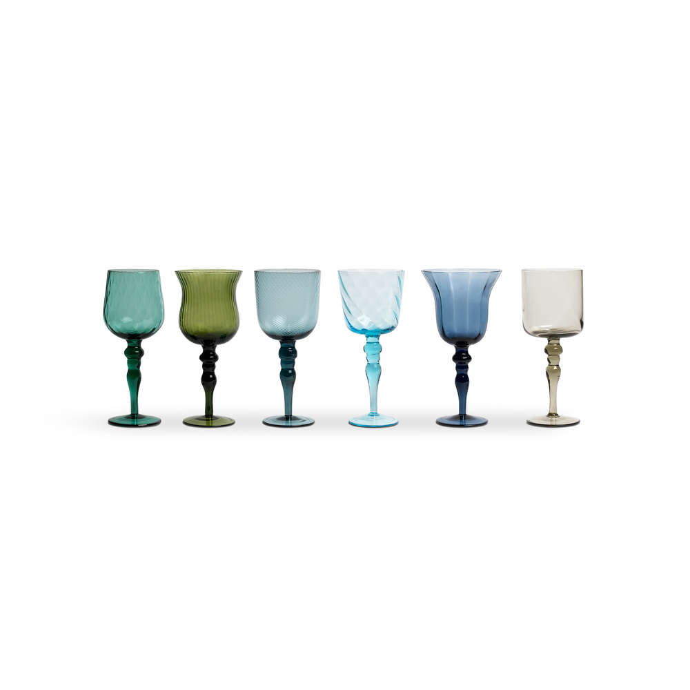 Weingläser 6er Set Blau Grün Bitossi 20 cm