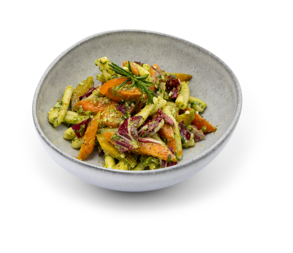 Strozzapreti, Ofengemüse, Vinaigrette Strozzapreti, Ofengemüse, Vinaigrette