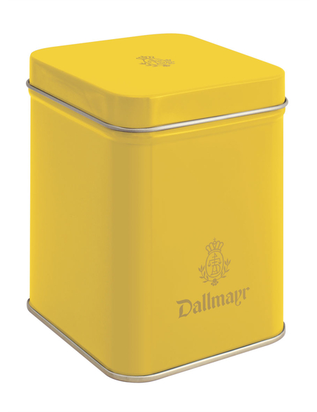 Teedose leer, gelb Dallmayr Logo, Inhalt 100g Teedose leer, gelb Dallmayr Logo, Inhalt 100g