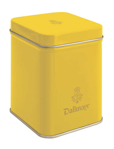 Teedose leer, gelb Dallmayr Logo, Inhalt 100g Teedose leer, gelb Dallmayr Logo, Inhalt 100g