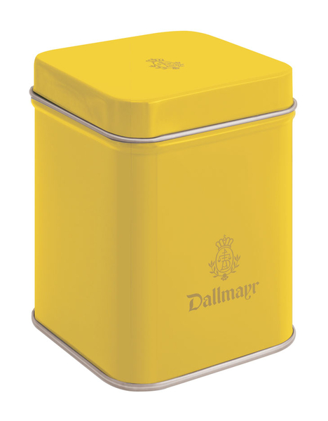 Teedose leer, gelb Dallmayr Logo, Inhalt 50g