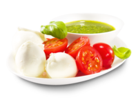 Büffelmozzarella, Tomate, Pesto
