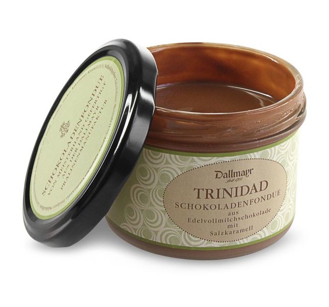Schokoladenfondue Trinidad mit Salzkaramell Schokoladenfondue Trinidad mit Salzkaramell