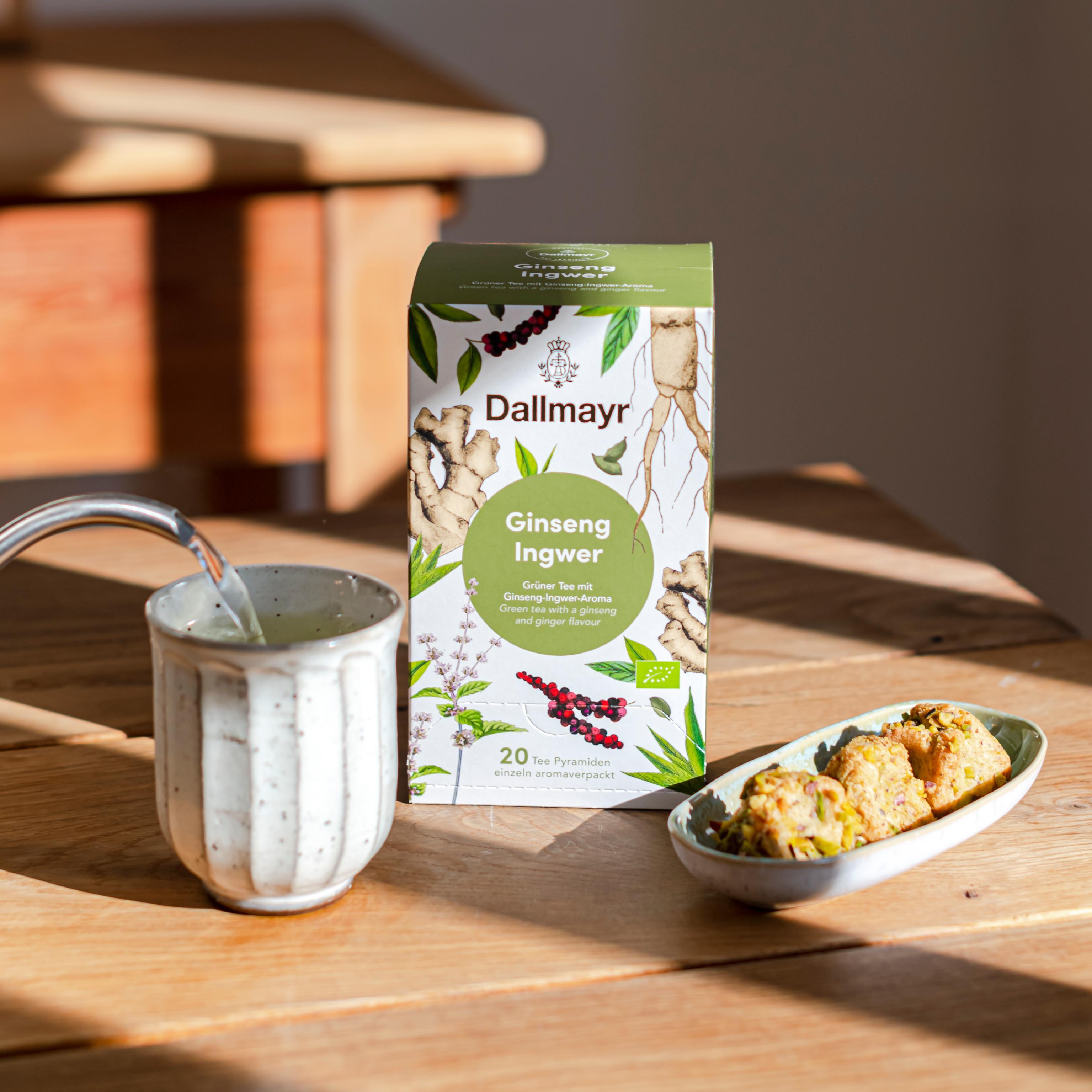 Ginseng Ingwer Bio 
 Grüner Tee mit Ginseng-Ingwer-Aroma