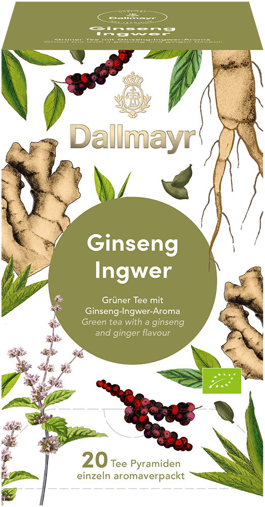 Ginseng Ingwer Bio 
 Grüner Tee mit Ginseng-Ingwer-Aroma