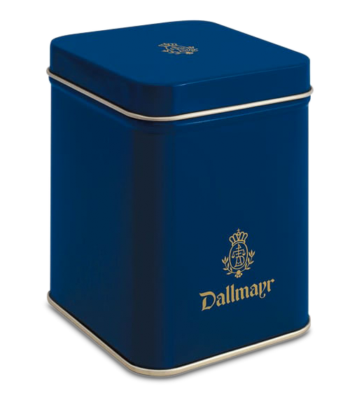 Teedose leer, dunkelblau Dallmayr Logo, Inhalt 100g