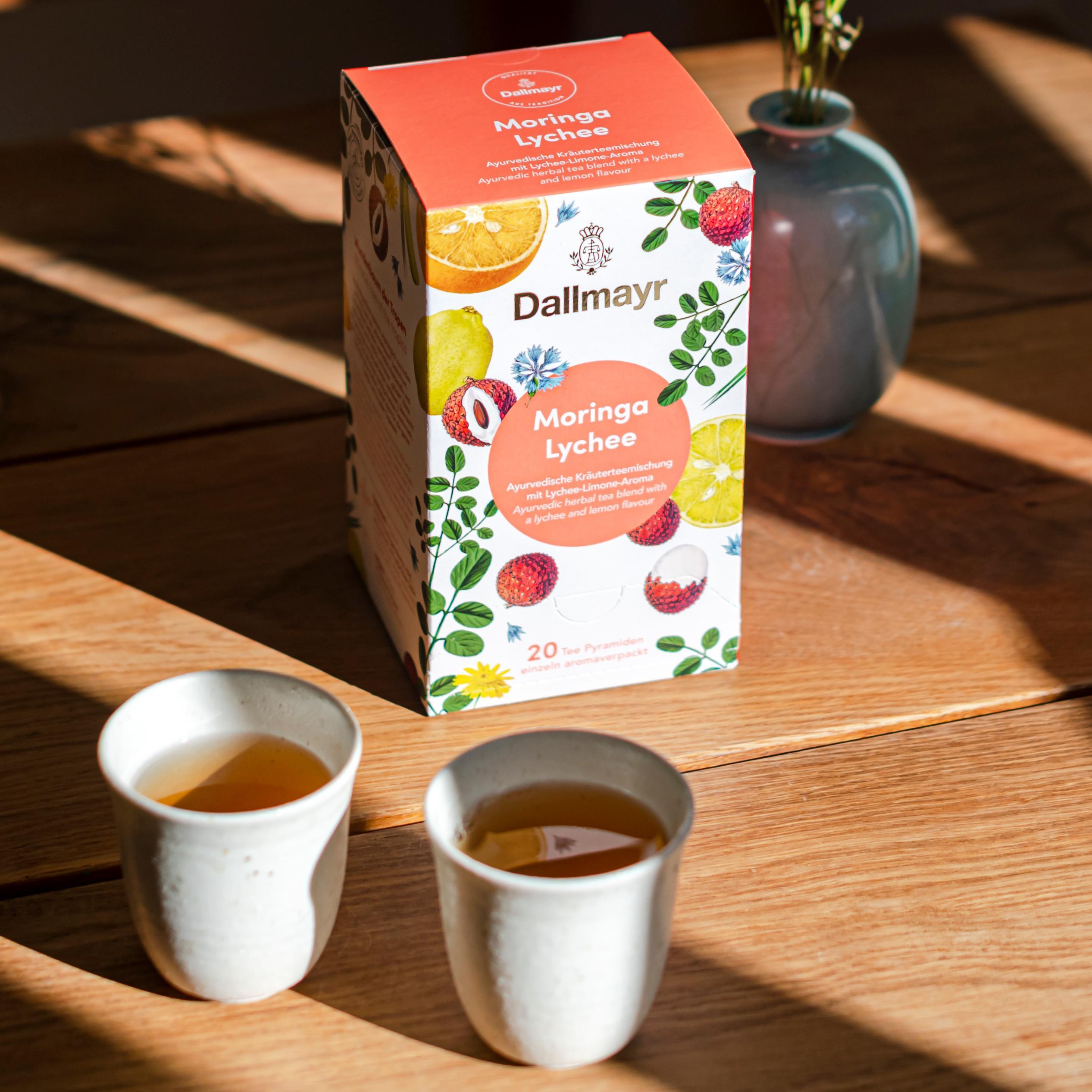 Moringa Lychee
 Ayurvedische Kräuterteemischung mit Zitrus-Lychee-Aroma 