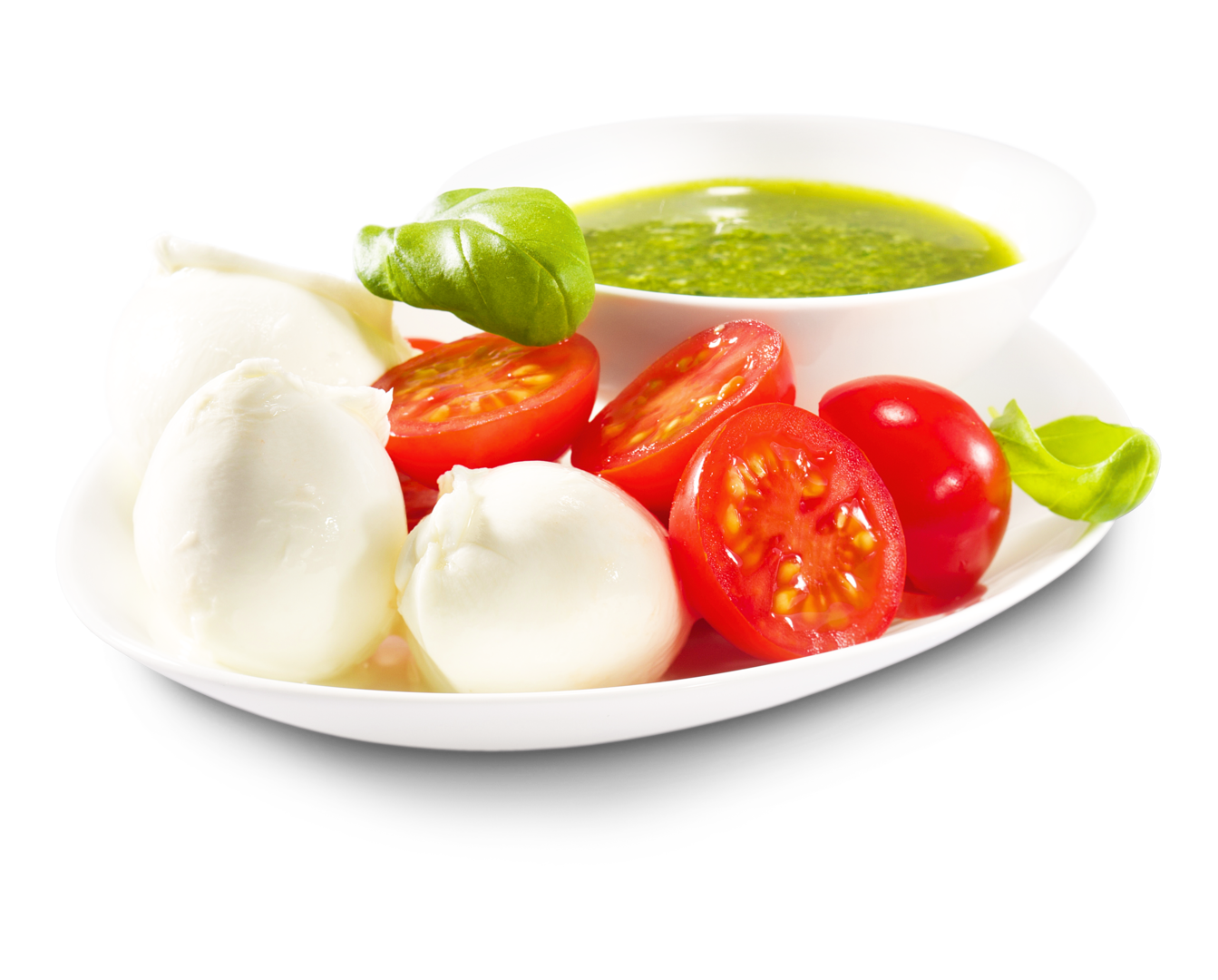 Büffelmozzarella, Tomate, Pesto