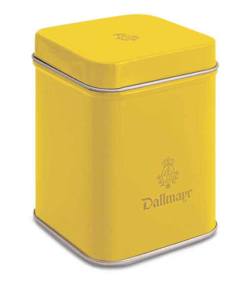 Teedose leer, gelb Dallmayr Logo, Inhalt 50g