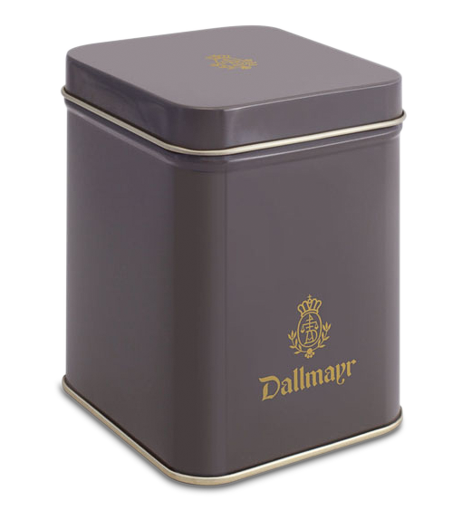 Teedose leer, dunkelgrau Dallmayr Logo, Inhalt 100g
