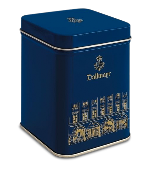 Teedose leer, dunkelblau
 mit Hausmotiv, Inhalt 100g