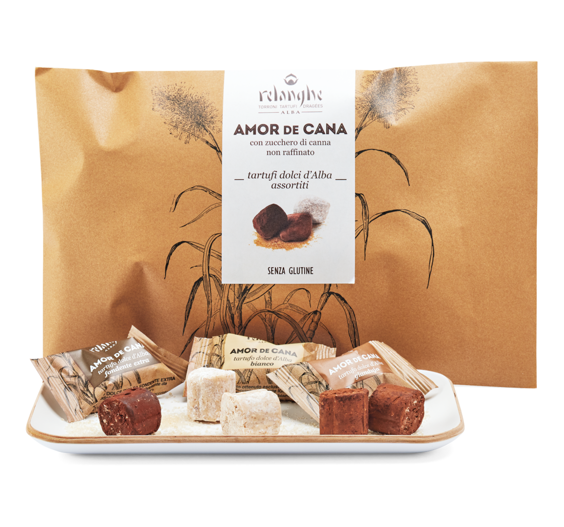 Piemonteser Haselnusstrüffel mit 
 Vollmilch-, Edelbitter- und weißer Schokolade